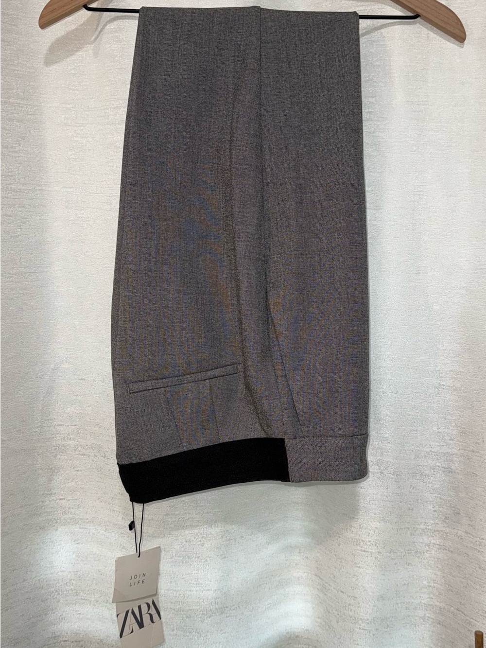 Zara Gray Tailored Trousers with Black Waist Band